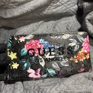 GUESS Black Wallet with Colorful Floral Design